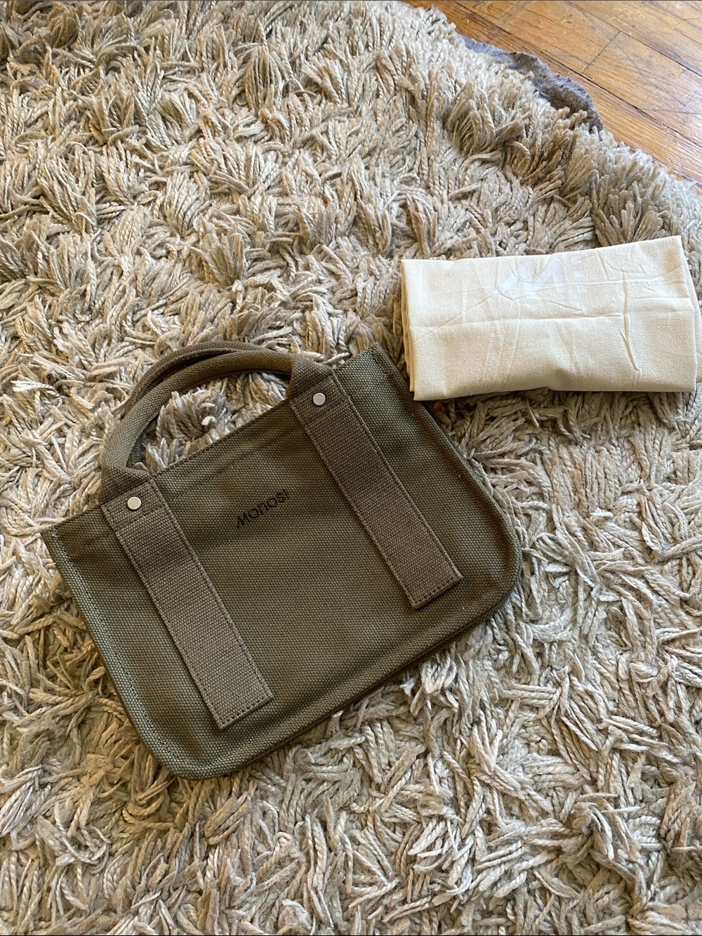 NWOT MONOS Canvas Tote Bag in Olive Green with Short Handles
